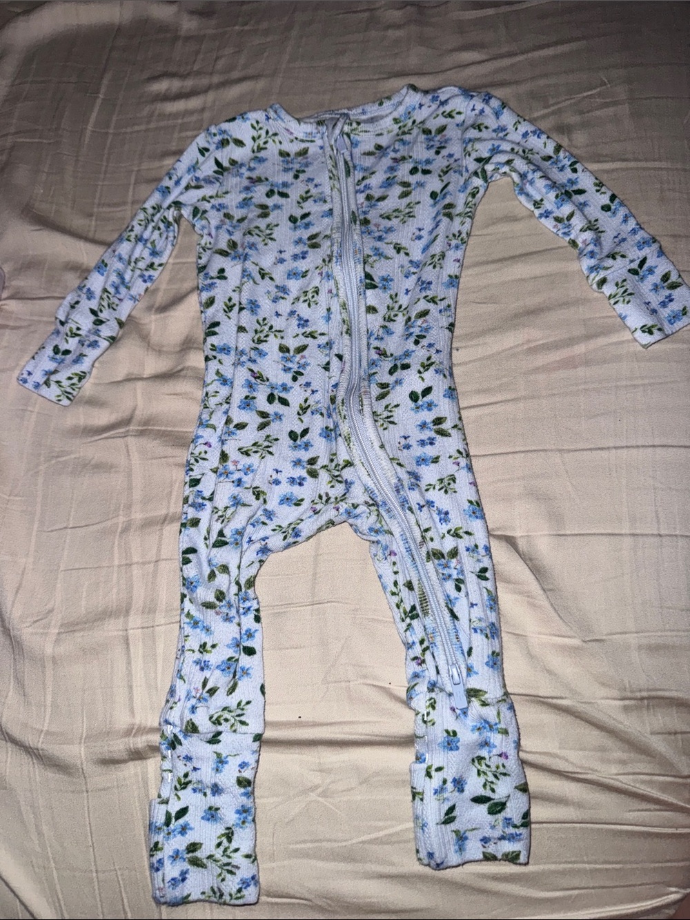Posh Peanut Blue Floral Zip Footed One-Piece